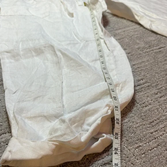 White Linen Drawstring Pants - Picture 3 of 6